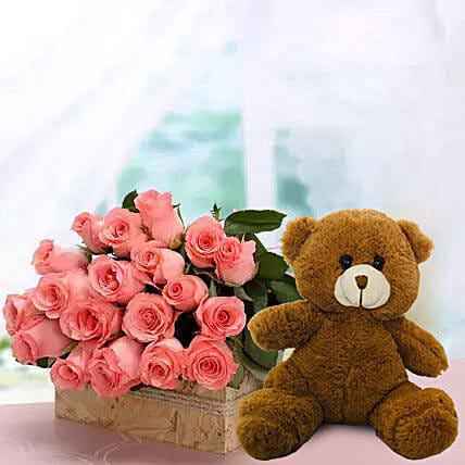 Rose day flowers and teddy