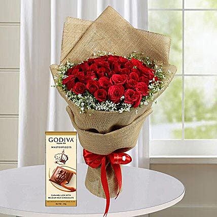 30 Red Roses and Godiva Chocolate Combo: Rose Day Flowers & Chocolates