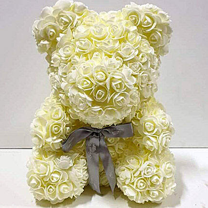 Artificial Milky White Roses Teddy: Rose Teddy Bears