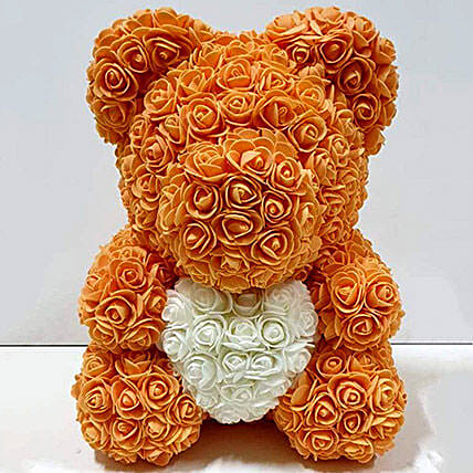 Artificial Orange and White Roses Teddy: Unique Gifts