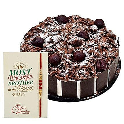 Blackforest Cake with Rakhi: Rakhi With Cakes 