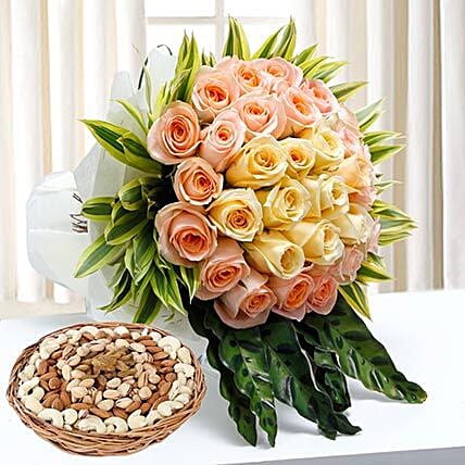 Bunch Of Roses and Dry Fruits Combo: Birthday Flowers & Dry Fruits