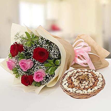 Captivating Roses Bouquet and Dry Fruits Combo: Birthday Flowers & Dry Fruits