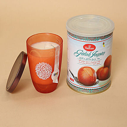 Gulab Jamun and Decorative Candle Combo: Diwali Diyas