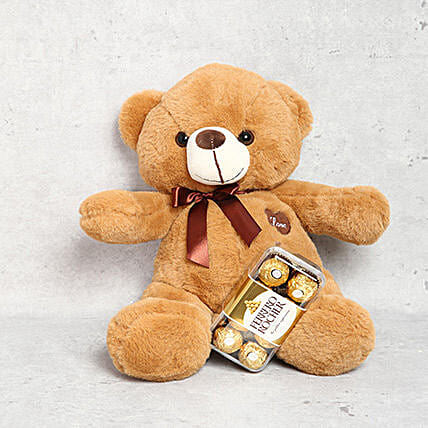 Light Brown Teddy Bear and Ferrero Rocher Chocolate Box: 