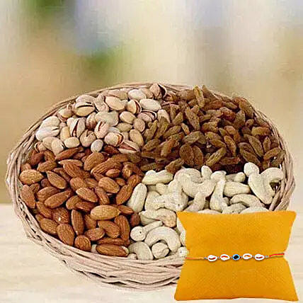 Mix dryfruits with Rakhi: Rakhi With Dryfruits 