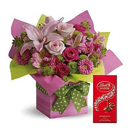 Mixed Flowers Arrangement and Lindt Chocolate Combo: Flowers and Chocolate Delivery