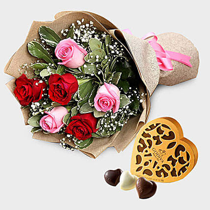 Pink and Red Roses With Godiva Chocolate Box: Godiva Chocolates