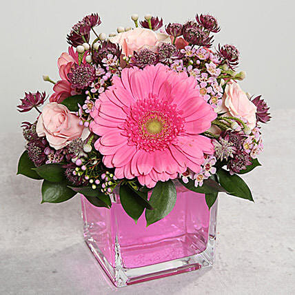 Pink Gerberas and Roses Arrangement: Gerberas Flowers 