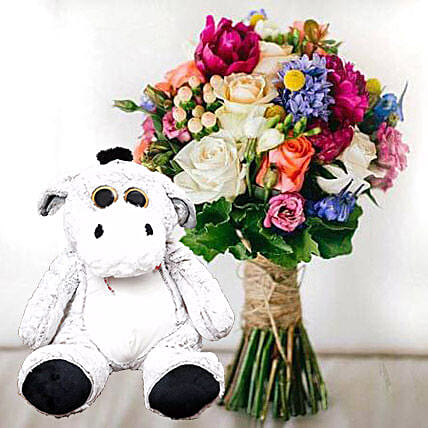 Ravishing Flowers and Brown Teddy Combo: Flowers & Teddy Bears