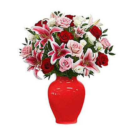 Red Rose and Lily Bouquet: Flower Delivery 