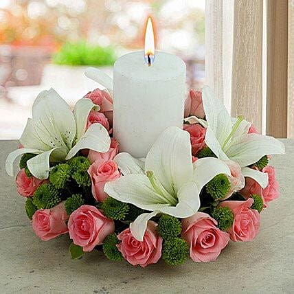 roses n lilies with candle Mothers Day Gifts Mother Day Mom's Gift