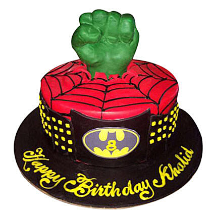 Superheroes at one place Cake: Spiderman Cake Ideas