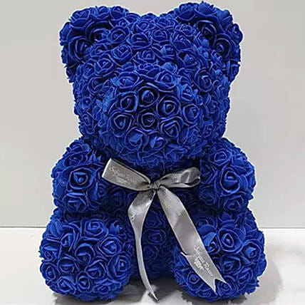 Blue Artificial Roses Teddy Bear: Valentines Gifts For Men