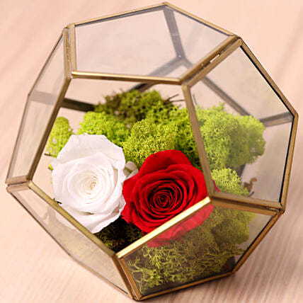 Red and White Roses In Designer Base: Flower Box Dubai