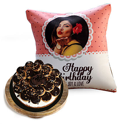 Joyful Birthday Cushion and Profiterole Cake: Personalised Combos