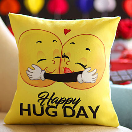 Happy Hug Day Printed Emoji Cushion: Hug Day Gifts
