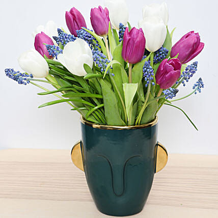Tulips and Muscari in a Vase: Women's Day Gifts