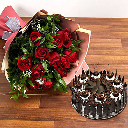 Dozen Roses with Blackforest Cake: Graduation Gift Ideas