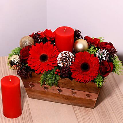 Wooden Basket Flower Arrangement: Christmas Flowers to Ras Al Khaimah