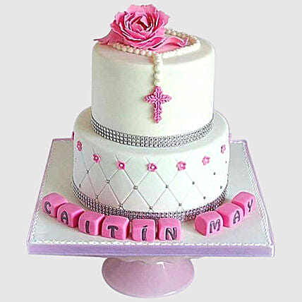 Pretty Pink Floral Christening Cake: Christening Cakes for Boys/Girls