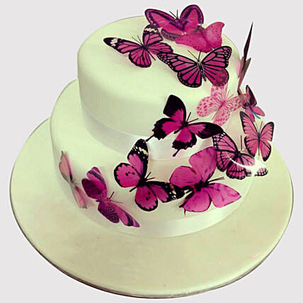 Pink Butterfly 2 Tier Cake: Butterfly Theme Cakes