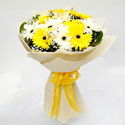 White and Yellow Gerbera Bouquet: Father's Day Bouquet