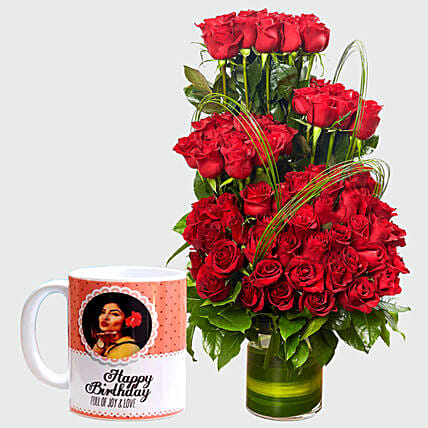 Red Roses Arrangement and Personalised Mug: Flowers N Personalised Gifts 