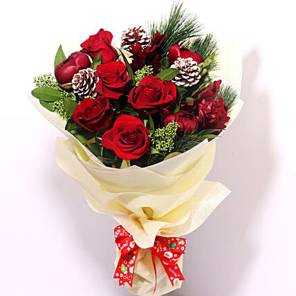 All Red Xmas Bouquet: Christmas Flowers to Dubai