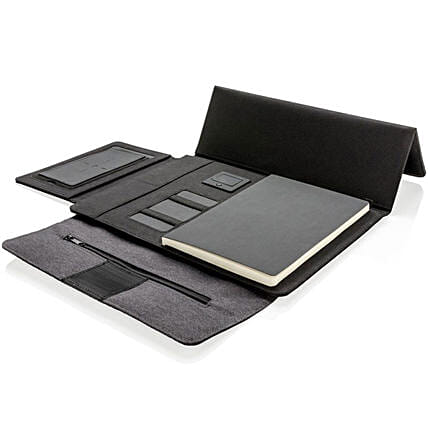 Grey N Black Workstation Portfolio with Powerbank:  Business Gifts
