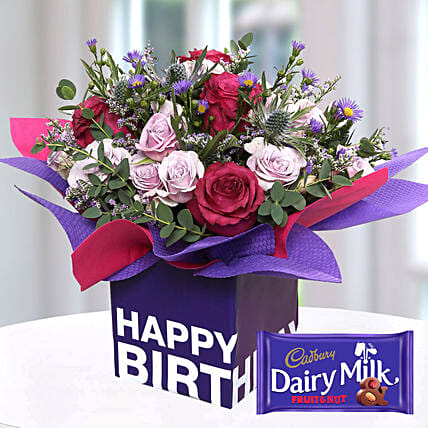 Birthday Flowers with Dairy Milk Fruit n Nut: Cadbury Chocolates