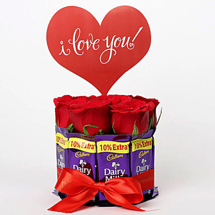 Red Roses Dairy Milk Arrangement: Karwa Chauth Gifts