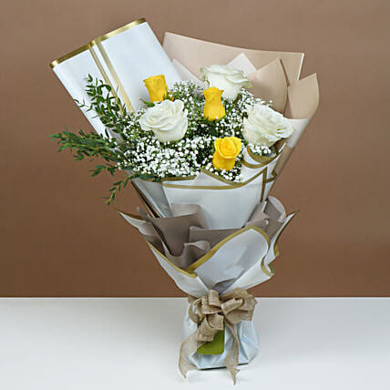 White and Yellow Roses Bouquet: Flowers for Colleague