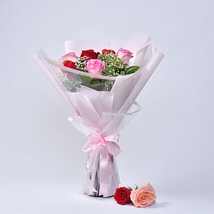 Pink and Red Roses Bouquet: Valentine Rose