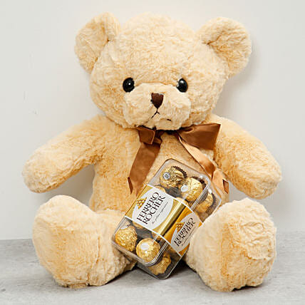 Light Brown Teddy Bear and Chocolates: Gifts Combos 