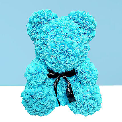 Artificial Blue Roses Teddy: 