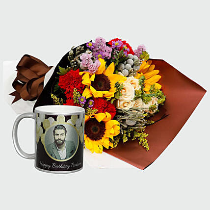 Flower Bouquet and Personalised Mug: Flowers N Personalised Gifts 