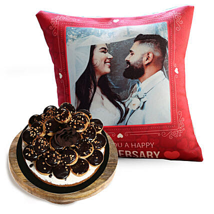 Profiterole Cake and Triple Choco Cake: Personalised Anniversary Cushions