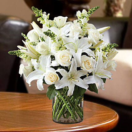 Love For White Flowers Vase: Sympathy & Funeral Flowers