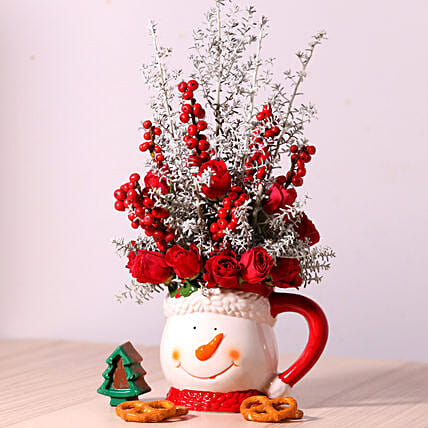 Ceramic Mug Flower Arrangement: Christmas Flowers 