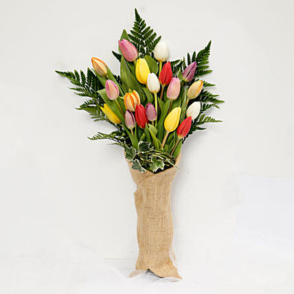 Jute Wrapped 20 Tulips Bouquet: 