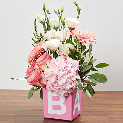 Vase Arrangement Of Pastel Flowers: Newborn Baby Gifts