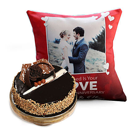 Love Anniversary Cushion and Rose Noir Cake: Personalised Anniversary Cushions
