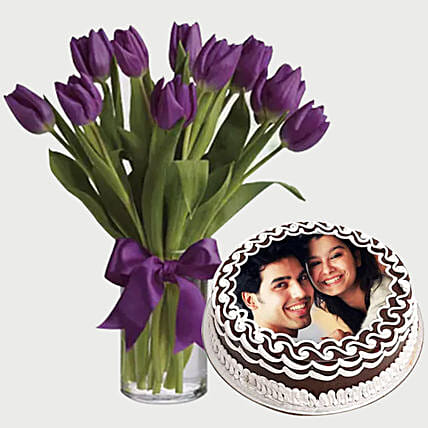 Flowers & Chocolate Cake Combo: Photo Cakes