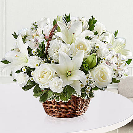 Elegant White Floral Basket: Flower Wreath