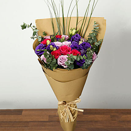 Purple and Pink Roses Bouquet: Mothers Day Flower Bouquet