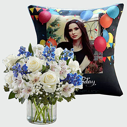 Personalised Birthday Cushion and Flowers: 