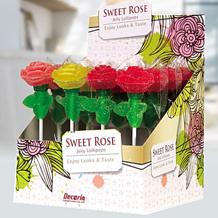 Rose Shaped Jelly Lollipops 16 Pcs: Candies 