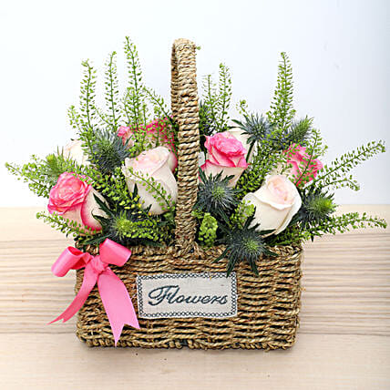 Basket Arrangement Of Roses: Gifts for Womens Day