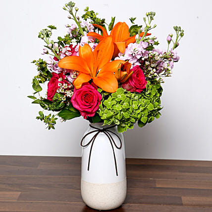 Vivid Mixed Flower Vase: Lilies in Dubai